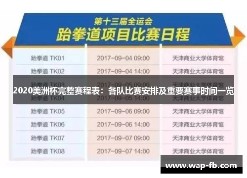 2020美洲杯完整赛程表：各队比赛安排及重要赛事时间一览